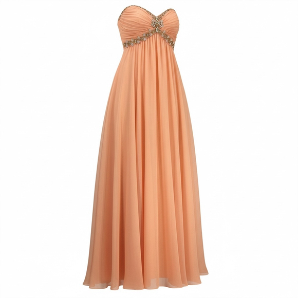 Cachet Dresses & Skirts - Cachet Peach Formal Beaded Strapless Dress Size 12